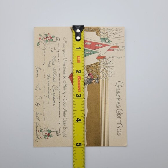 Vintage Christmas Greetings Card 1910 Snowy Scene Holiday Scrapbooking Craft - Picture 5 of 5